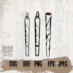 Puede incluir: Tres dibujos en blanco y negro de porros de marihuana enrollados, con el de la derecha con una punta roja.