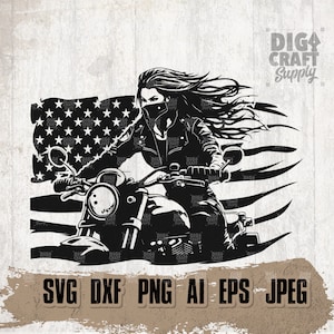 US Girl Biker svg, Rider Mom Clipart, Lady Sport Cutfile, Sexy Frau Motorrad dxf, USA Extreme Fahrt Schablone, Motorrad Girl Shirt png jpg