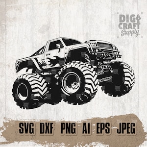 Monster Truck svg, Pick Up Truck Clipart, Big Ride Schablone, Car Show Cutfile, Trucker Papa Geschenkidee, Vintage Retro Fahrt dxf, Racer Geschenkidee