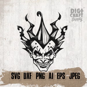 Jester svg, Evil Clown Clipart, Demonic Joker Cutfile, Killer Smile Stencil, Halloween Shirt png, Horror Circus dxf, Haunted Carnival jpeg