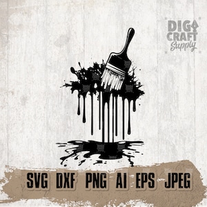 Pincel svg, imágenes prediseñadas de papá pintor, plantilla de cubo de pintura goteando, archivo de corte de artista de pared, mural graffiti dxf, camisa de trabajo de contratista png, jpeg