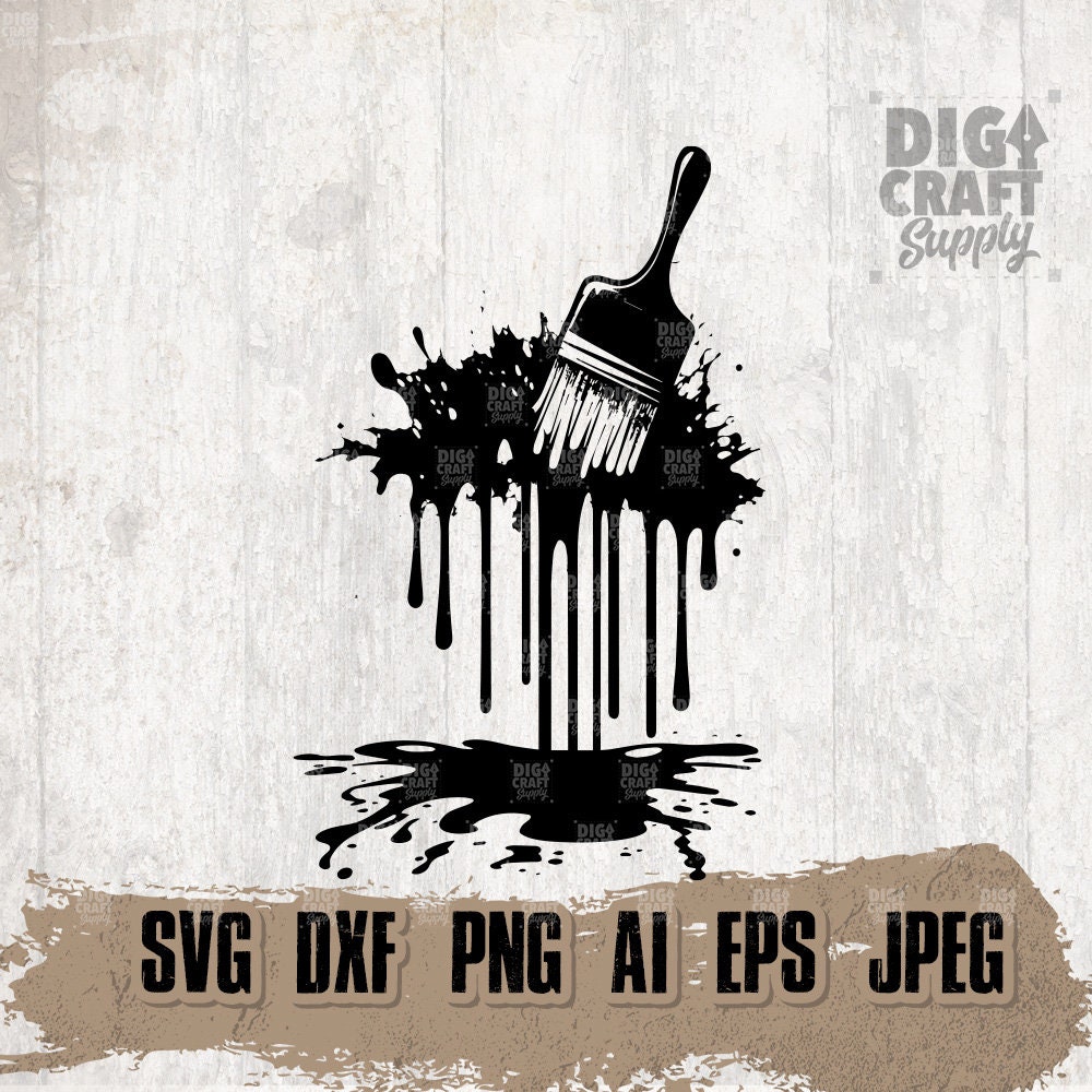 Paint Brush svg, Painter Dad Clipart, Dripping Paint Bucket Stencil, Wall Artist Cutfile, Mural Graffiti dxf, Contractor Job Shirt png, jpeg