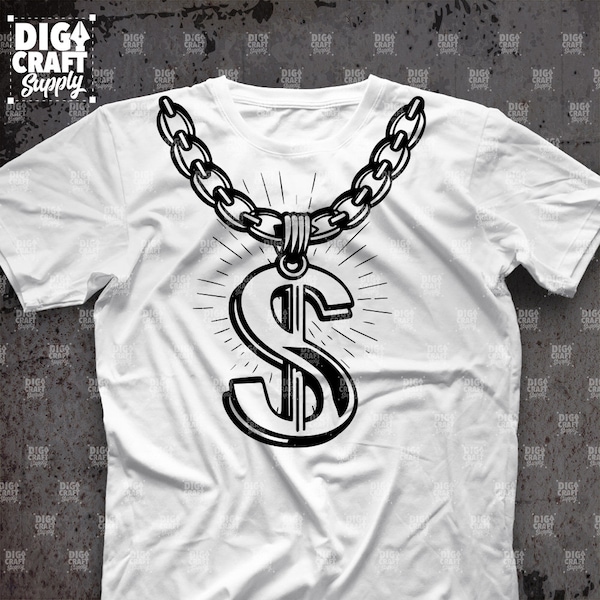 Necklace Chain Dollar svg, USD Sign Clipart, Rich Kid Shirt png, Cool Hipster Cutfile, Gangster Bling dxf, Hippie Jewelry Lifestyle Stencil