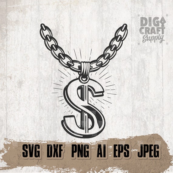 Necklace Chain Dollar svg, USD Sign Clipart, Rich Kid Shirt png, Cool Hipster Cutfile, Gangster Bling dxf, Hippie Jewelry Lifestyle Stencil