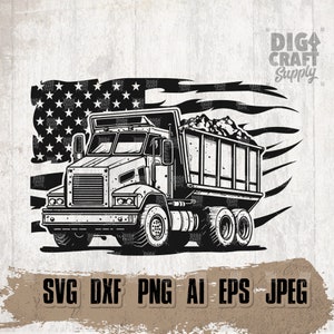 US Dump Truck svg, Trucker Dad Clipart, Driver Shirt png, Heavy Equipment Stencil, Construction Cutfile, USA Contractor dxf, Home Builder