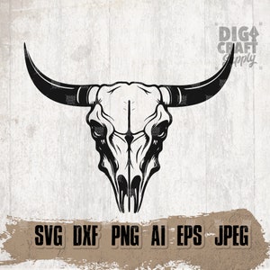 Buffalo Skull svg, Longhorn Clipart, Western Cutfile, Cowboy Dad Shirt png, Howdy Stencil, Rodeo dxf, Boho Bull Head jpeg, Dryland Animal
