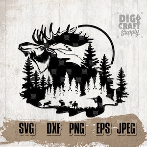Moose Hunting Scene svg, Moose svg, Moose Clipart, Hunting svg, Outdoor svg, Moose Cutfile, Moose Scene png, Camping svg, Hunting Clipart