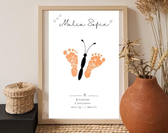 Plantilla de huellas de bebé de mariposa: regalo DIY personalizado para nacimiento, bautizo, baby shower, mamá, embarazo, primer cumpleaños