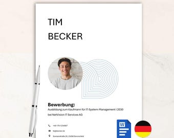 Modern German CV template - Microsoft Word with instructions - Word application template - CV template - modern CV