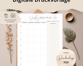 Nutrition plan, menu planner, shopping list, print, A4 meal plan, menu, PDF, kitchen, meal planner, template, weekly plan, template