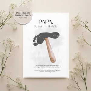 Papa du bist der Hammer Poster | Vatertagsgeschenk Kind DIY | Fußabdruck Vorlage A4 PDF | Druckbares Geschenk Papa Geburtstag digital I Büro