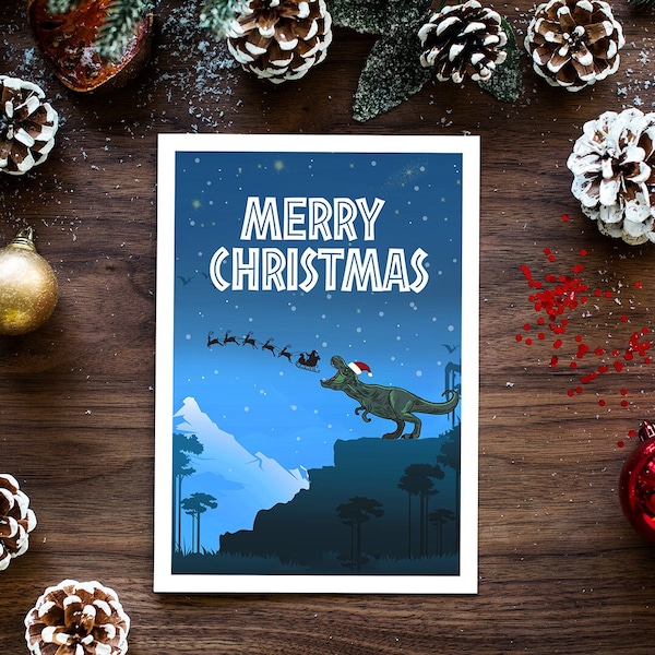 Carte de Noël Jurassic Park, lot, carte de joyeux Noël, carte de Noël, carte de Noël drôle, carte de vœux, carte de Noël dinosaure