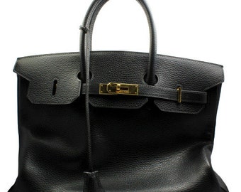 Auth. Great Condition Hermes 35Cm Black Garance Epsom Birkin Handbag Year 2002
