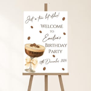 Gepersonaliseerde Espresso Martini-welkomstbord | Verjaardagsfeestdecor | Bord cocktailbar