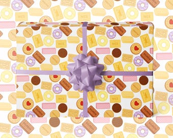Nostalgic British Biscuit Wrapping Paper | Retro UK Biscuit Gift Wrap
