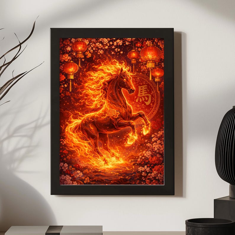 Fire Horse Chinese Lunar New Year Print | Zodiac Horse Wall Art - Etsy