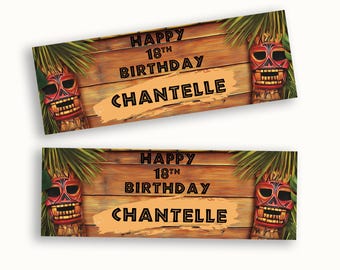 Personalised Tiki Bar Birthday Banner | Tropical Luau Party | Hawaiian Themed Summer Beach Celebration Banner | Party Favour UK