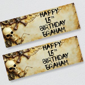 Bannière d'anniversaire de vieille carte au trésor enterrée de pirate, cadeau de fête personnalisé, Royaume-Uni