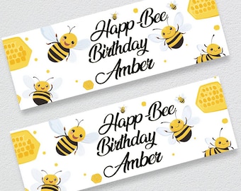 Personalised Bee Birthday Banner | Happy Bee-Day Party Décor for Kids Bumblebee Themed Celebration Sign | Yellow Honeycomb Banner
