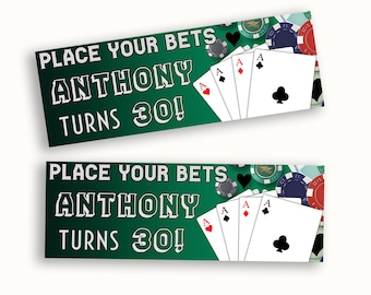 Banner de cumpleaños de casino personalizado / Decoración para fiesta de noche de póker / Letrero de celebración con temática de Las Vegas / Banner de cumpleaños "Haz tus apuestas"