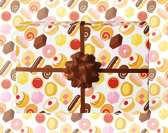 Nostalgic British Cakes Wrapping Paper | Retro UK Candy Confectionary Gift Wrap