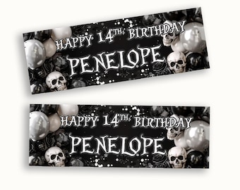 Personalised Gothic Skull Birthday Banner | Black & Silver Party Décor | Alternative Theme