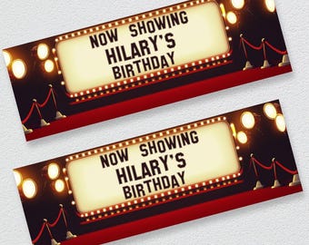 Personalised Hollywood Birthday Banner | Movie Theme Party Decoration | Custom Cinema Marquee Sign | Red Carpet Party Favour
