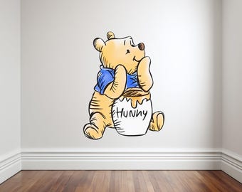 Vinilo decorativo vintage de Winnie the Pooh / Decoración de pared retro de Winnie the Pooh para dormitorio infantil