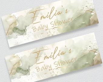 Personalised Sage & Gold Baby Shower Banner | Elegant Greenery Party Banner | Neutral Watercolour Décor | Custom Name Banner