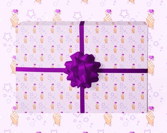 Papel de regalo con forma de corazón coreano / Papel de regalo morado inspirado en el K-Pop / Lindo papel de regalo de cumpleaños K-Pop