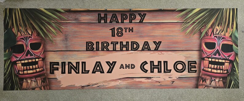 Personalised Tiki Bar Birthday Banner | Tropical Luau Party | Hawaiian ...