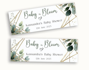 Personalised Baby Shower Banner | Baby in Bloom Botanical Eucalyptus Theme | Custom Baby Shower Decoration