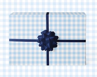 Blue Gingham Wrapping Paper | Cute Gift Wrap Sheets | Birthday Wrapping Paper | Baby Shower Gift Wrap | Pastel Party Wrapping Paper