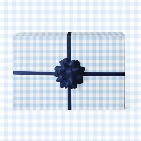 Blue Gingham Wrapping Paper | Cute Gift Wrap Sheets | Birthday Wrapping Paper | Baby Shower Gift Wrap | Pastel Party Wrapping Paper