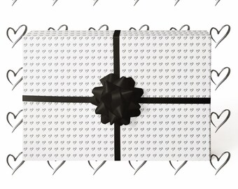 Black Brushwork Heart Wrapping Paper | Romantic Gift Wrap for Weddings, Anniversaries, Valentine's Day | Love Theme