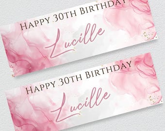 Personalised Pink Watercolour Birthday Banner | Elegant Party Décor for Her