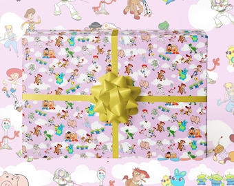 Papel de regalo rosa de Toy Story Friends / Papel de regalo infantil con divertidos dibujos animados para cumpleaños, fiestas y regalos