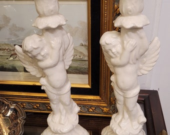 Vintage Carraro Italian Candlestick Holders Cherub Italy