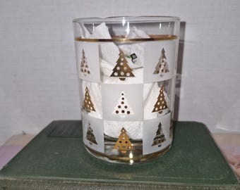 Vintage MCM Gold Christmas Tree Lowball Glass Culver