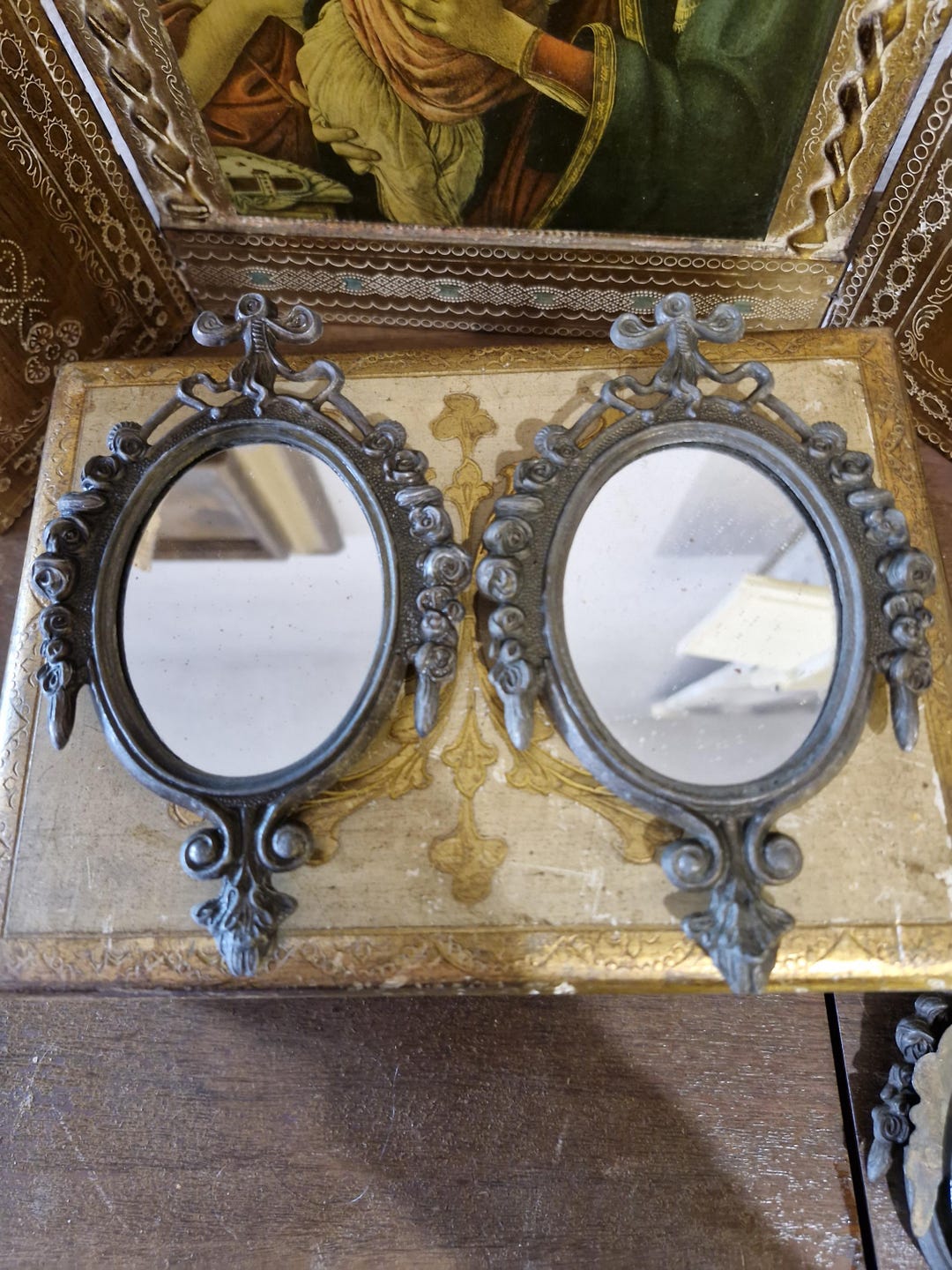 Vintage Pair Ornate Brass Oval Picture Frames. Made in Italy.set of Two ...
