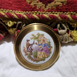 Beautiful Victorian Courting Couple on Porcelain and Brass compact.