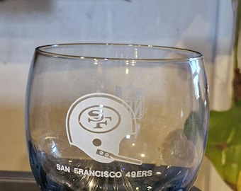 Vintage 1970&#39;s San Francisco 49er&#39;s Smoked Glass NFL Tumbler Whiskey Glass Go Niners