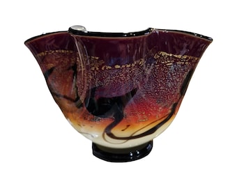 Bowl Michael Nourot Studio Hand Blown Art Glass Signed 6" Ruffled Edge Vase