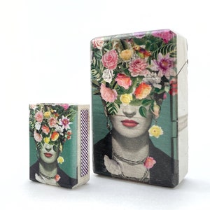 Zigarettenetui mit Streichholzer, Zigarettenbox für selbstgestopfte Zigaretten, zigarettenhalter, Frida art, joint box Bild 2
