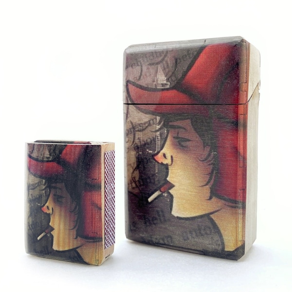 The Catcher in the rye, Cigarrette case with match box, wood cigarette case