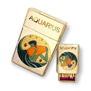 Portasigarette regalo Acquario, scatola di legno con bastoncino, regalo zodiacale Acquario