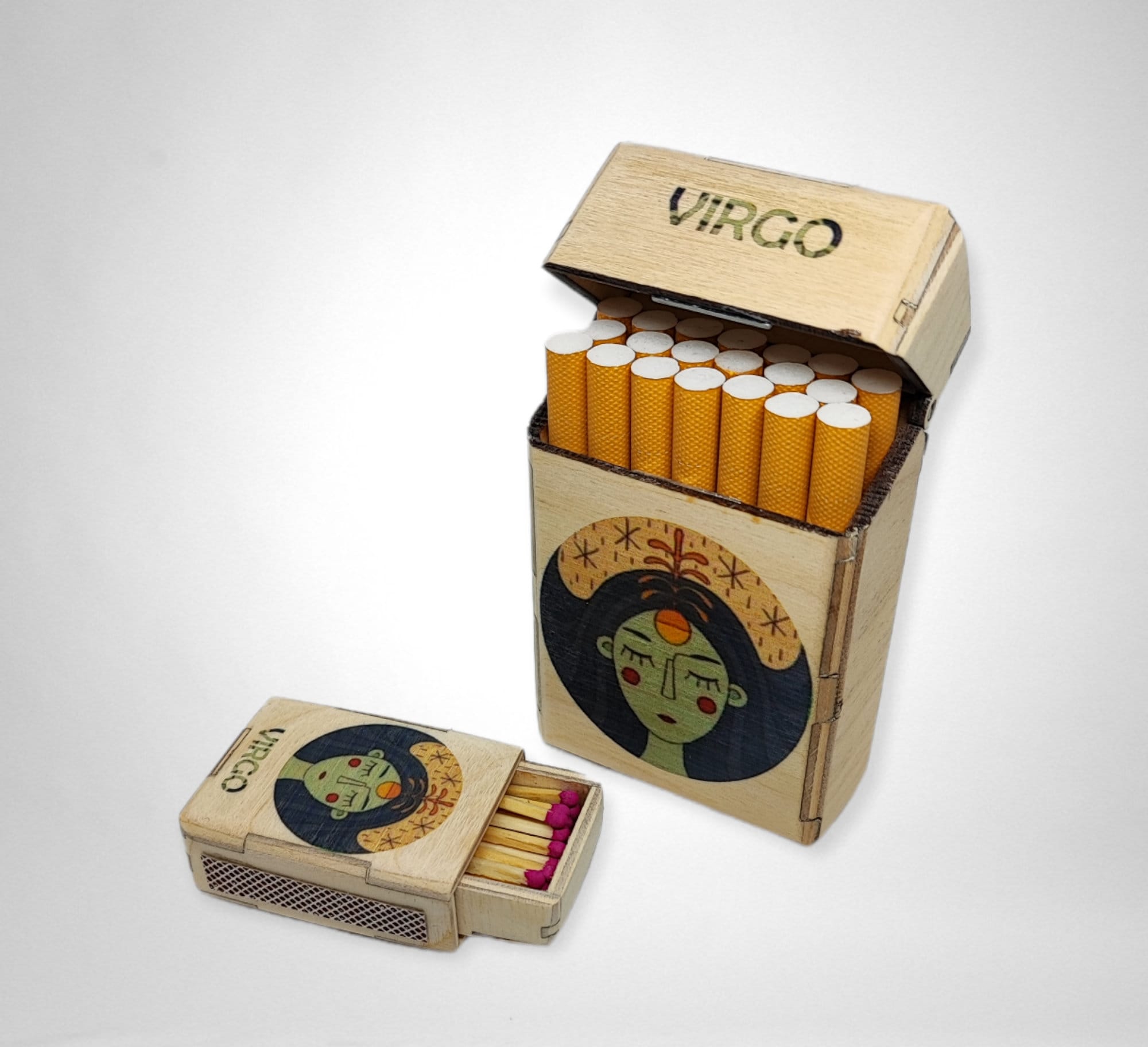 Virgo Cigarette Case, Personalized Gifts for Mom, Wooden Box With Matches,  Zodiac Gifts
