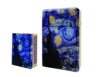 Starry night Cigarrette case, Cigarette case with Matchbox, joint case