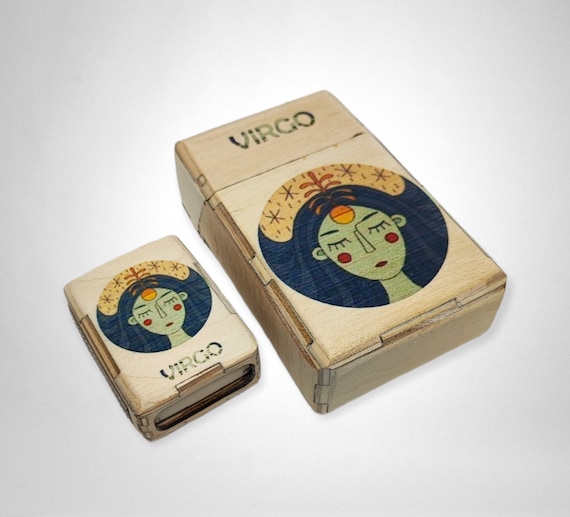 Virgo Cigarette Case, Personalized Gifts for Mom, Wooden Box With Matches,  Zodiac Gifts