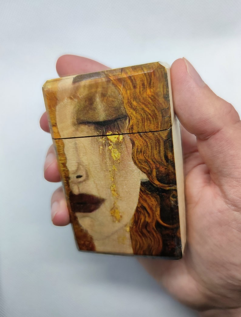 Zigarettenetui mit Streichholzer, Freyas Trennen, Zigarettenschachtel aus Holz Bild 4